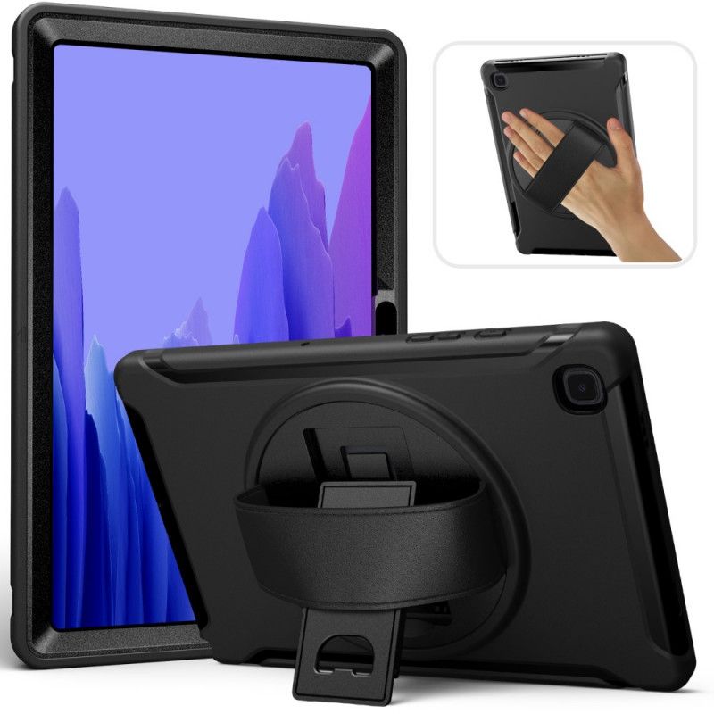 Cover Hoesje Samsung Galaxy Tab A7 Grijs Zwart Telefoonhoesje Drievoudige Bescherming Met Riem En Steun