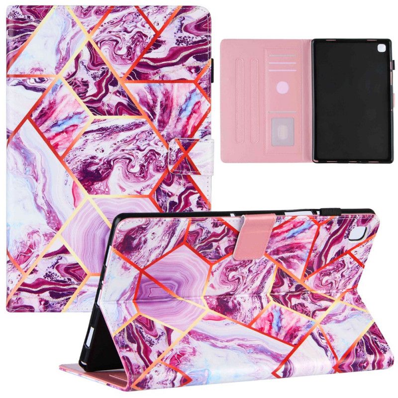 Flip Case Leren Samsung Galaxy Tab A7 Donkerblauw Roze Marmeren Variant