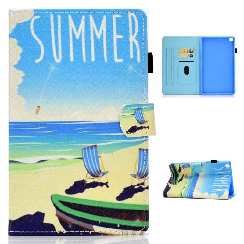 Flip Case Leren Samsung Galaxy Tab A7 Lichtblauw Groen Strand