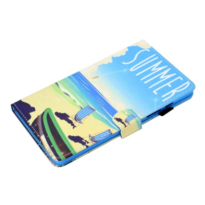 Flip Case Leren Samsung Galaxy Tab A7 Lichtblauw Groen Strand