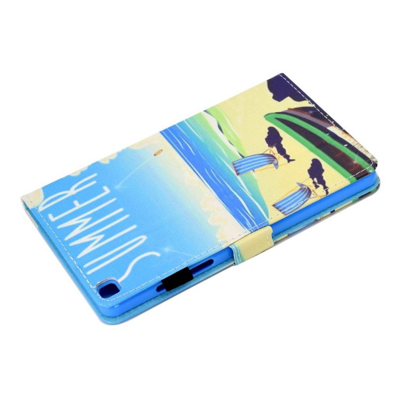 Flip Case Leren Samsung Galaxy Tab A7 Lichtblauw Groen Strand