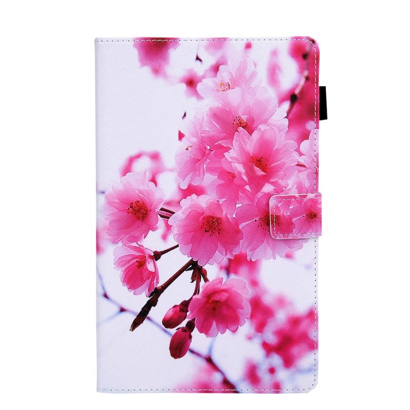 Flip Case Leren Samsung Galaxy Tab A7 Lichtblauw Magenta Droombloemen