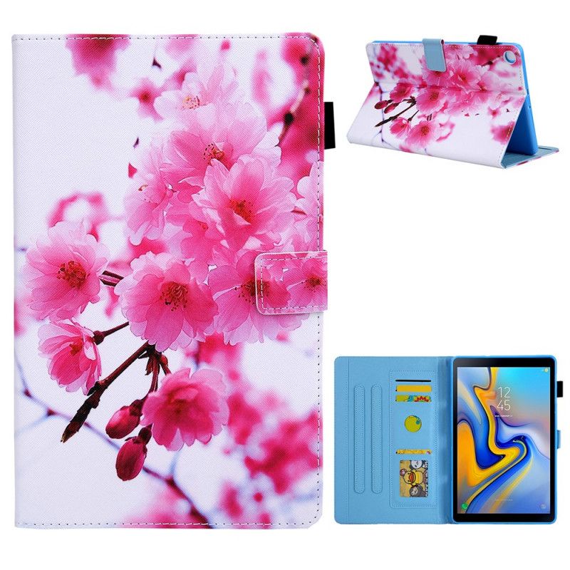 Flip Case Leren Samsung Galaxy Tab A7 Lichtblauw Magenta Droombloemen