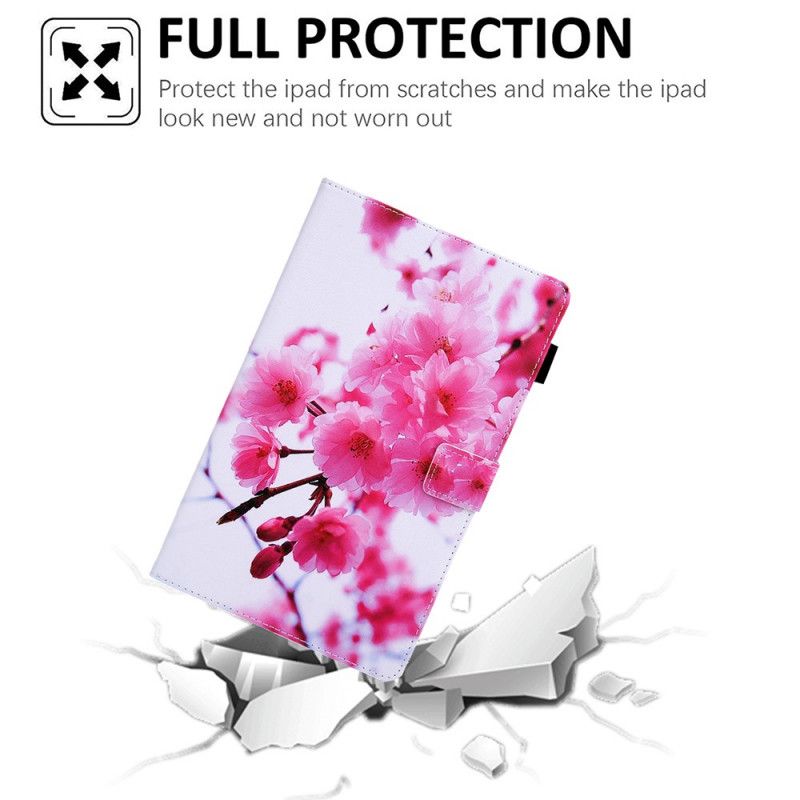 Flip Case Leren Samsung Galaxy Tab A7 Lichtblauw Magenta Droombloemen