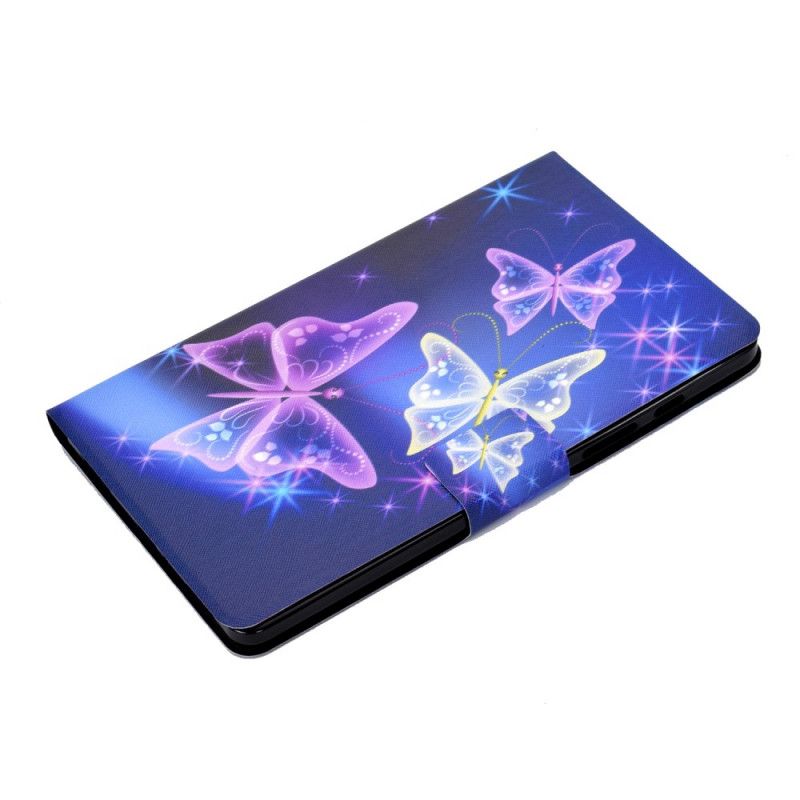 Flip Case Leren Samsung Galaxy Tab A7 Paars Donkerblauw Vlinders