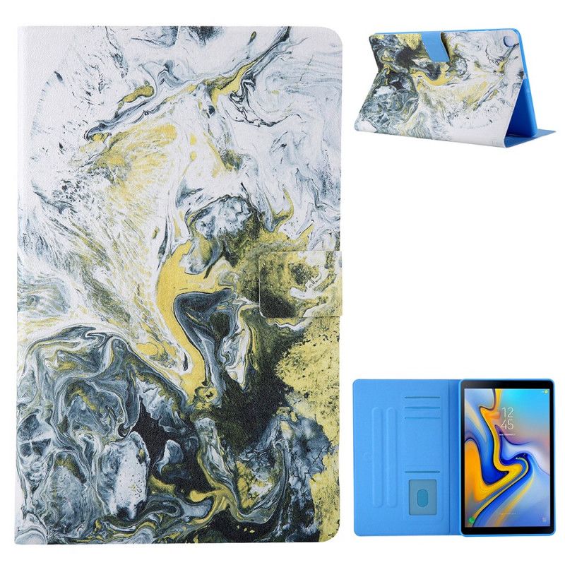 Leren Hoesje Samsung Galaxy Tab A7 Donkerblauw Geel Schilderij