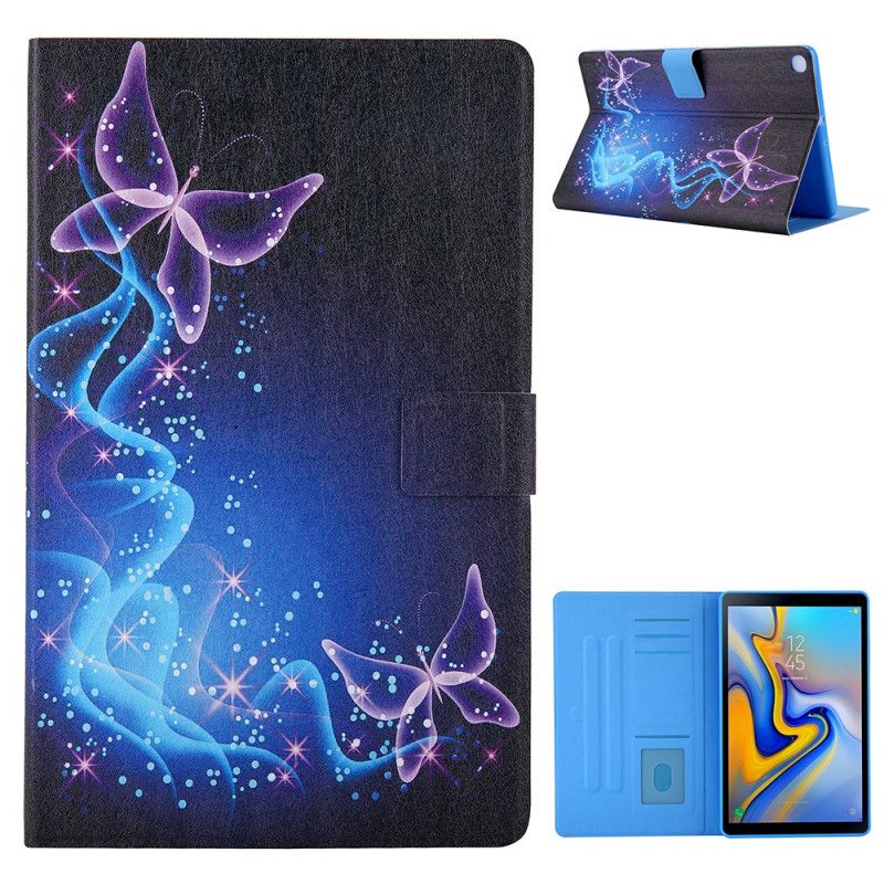 Leren Hoesje Samsung Galaxy Tab A7 Donkerblauw Roze Kleurrijke Vlinders