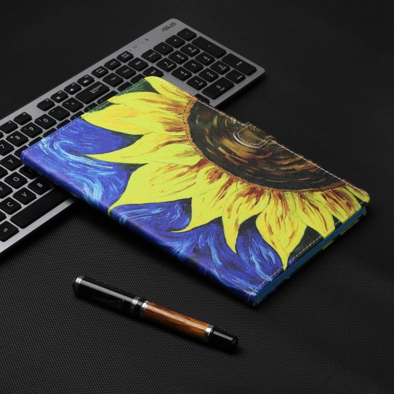 Leren Hoesje Samsung Galaxy Tab A7 Geschilderde Zonnebloem