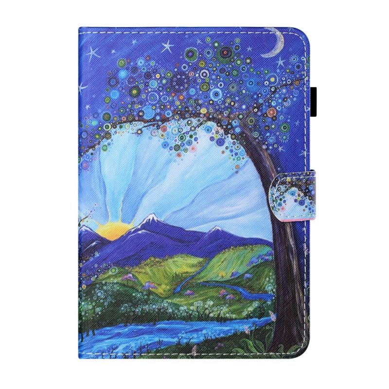 Leren Hoesje voor Samsung Galaxy Tab A7 Donkerblauw Magenta Landschapskunst