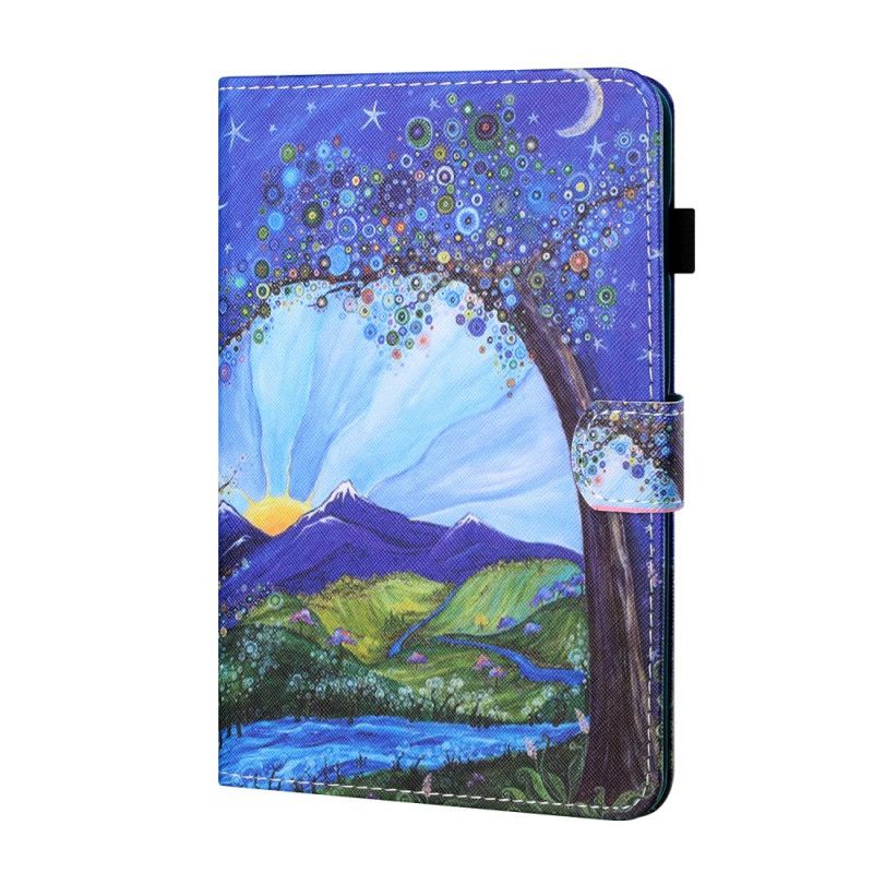 Leren Hoesje voor Samsung Galaxy Tab A7 Donkerblauw Magenta Landschapskunst