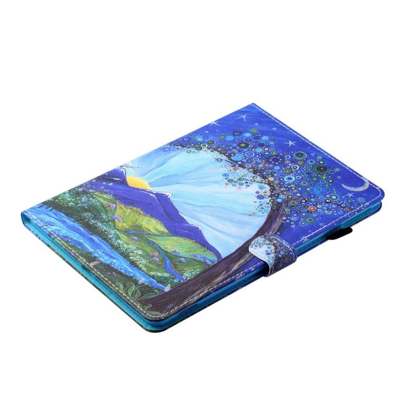 Leren Hoesje voor Samsung Galaxy Tab A7 Donkerblauw Magenta Landschapskunst