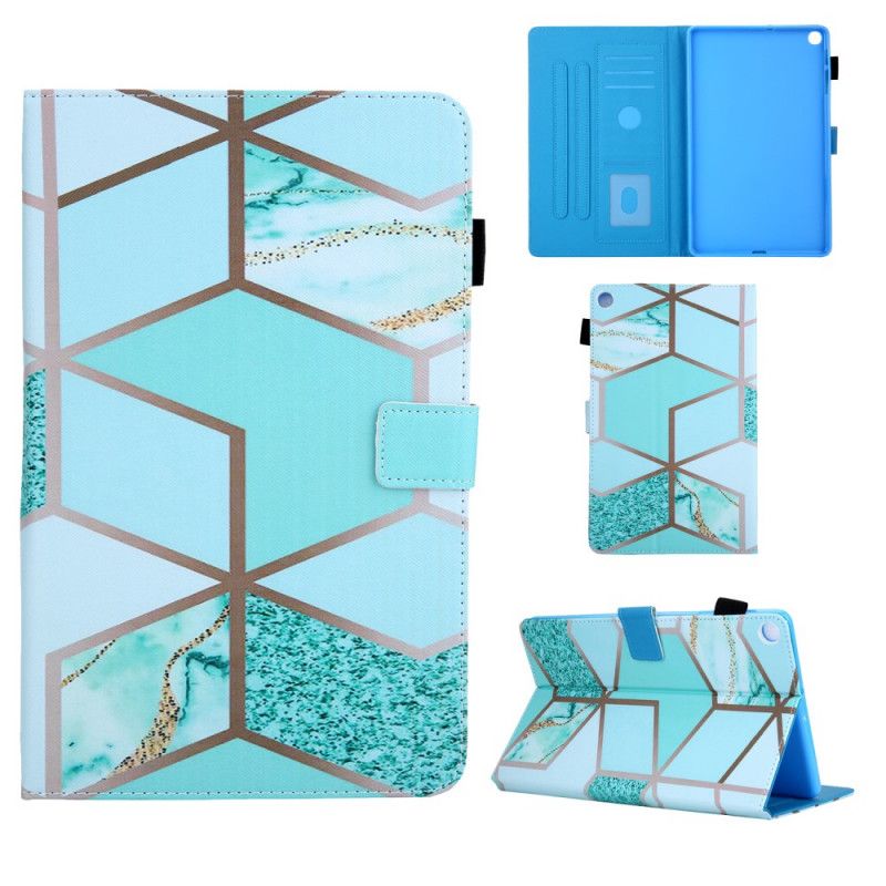 Leren Hoesje voor Samsung Galaxy Tab A7 Turkoois Paars Geometrisch Patroon