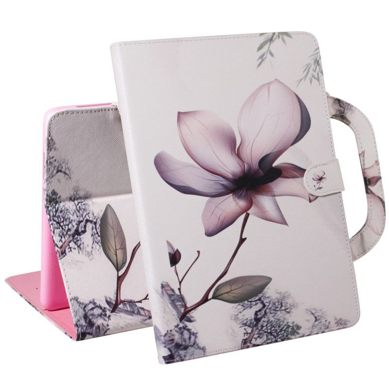 Leren Hoesje voor Samsung Galaxy Tab A7 Vintage Bloem Met Handvat