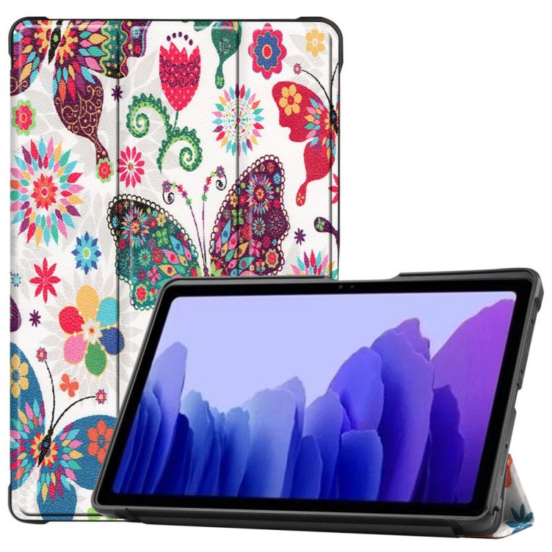 Smart Case Samsung Galaxy Tab A7 Versterkte Vlinders En Bloemen