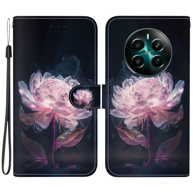 Folio-hoesje Realme 12 Plus 5g Paarse Pioen Met Riem