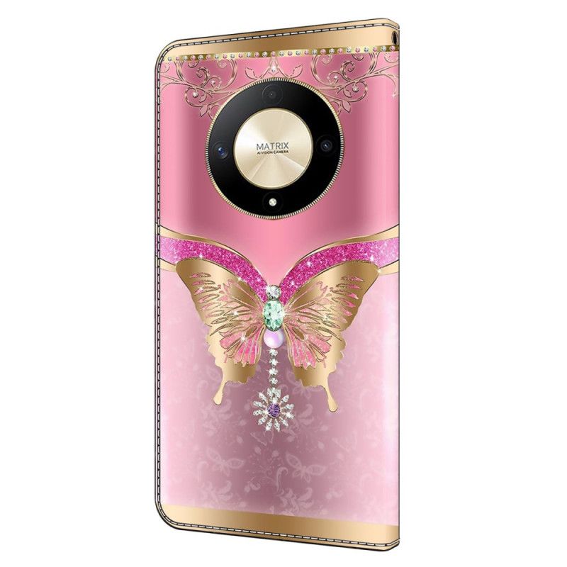 Bescherming Hoesje Honor X9b / Magic 6 Lite Roze En Gouden Vlinder