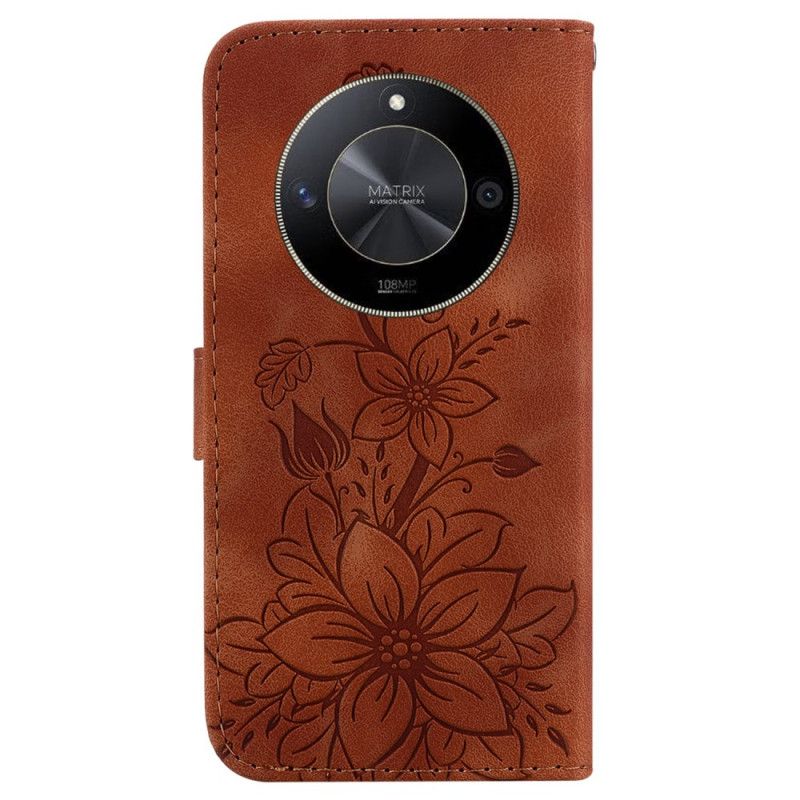 Flip Case Leren Honor X9b / Magic 6 Lite Bedrukte Bloem Met Riempje