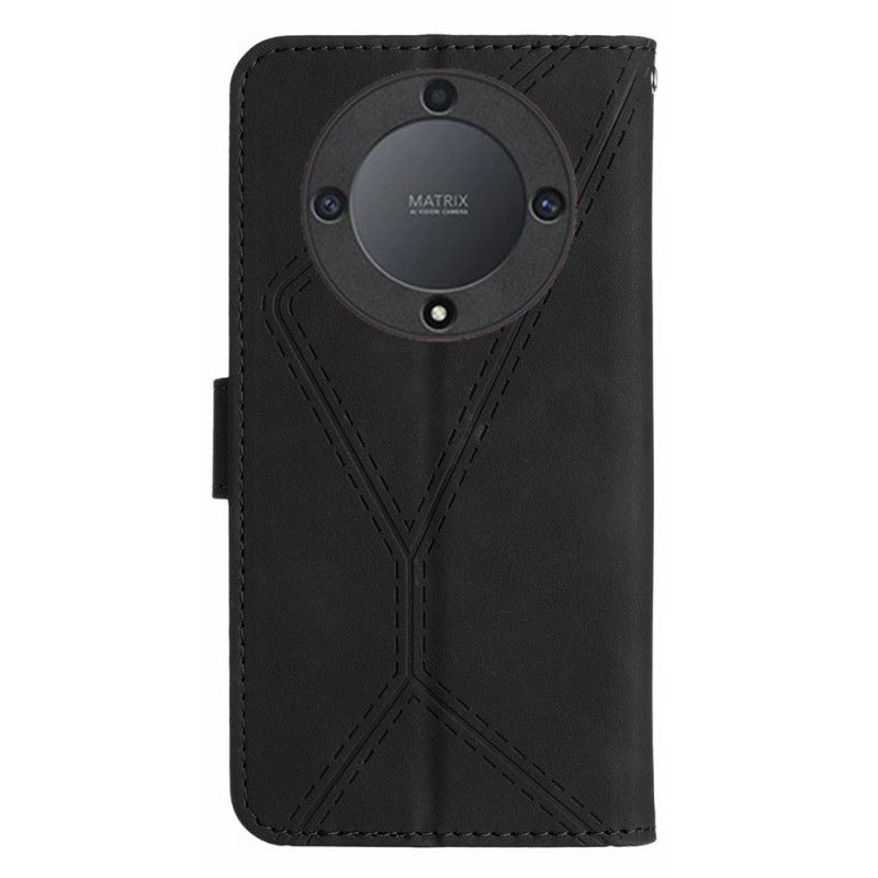 Flip Case Leren Honor X9b / Magic 6 Lite Lijnen En Gestippelde Bandjes