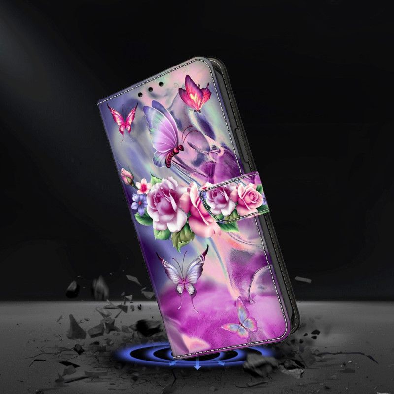 Flip Case Leren Honor X9b / Magic 6 Lite Vlinders En Paarse Bloemen