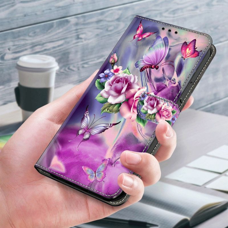 Flip Case Leren Honor X9b / Magic 6 Lite Vlinders En Paarse Bloemen