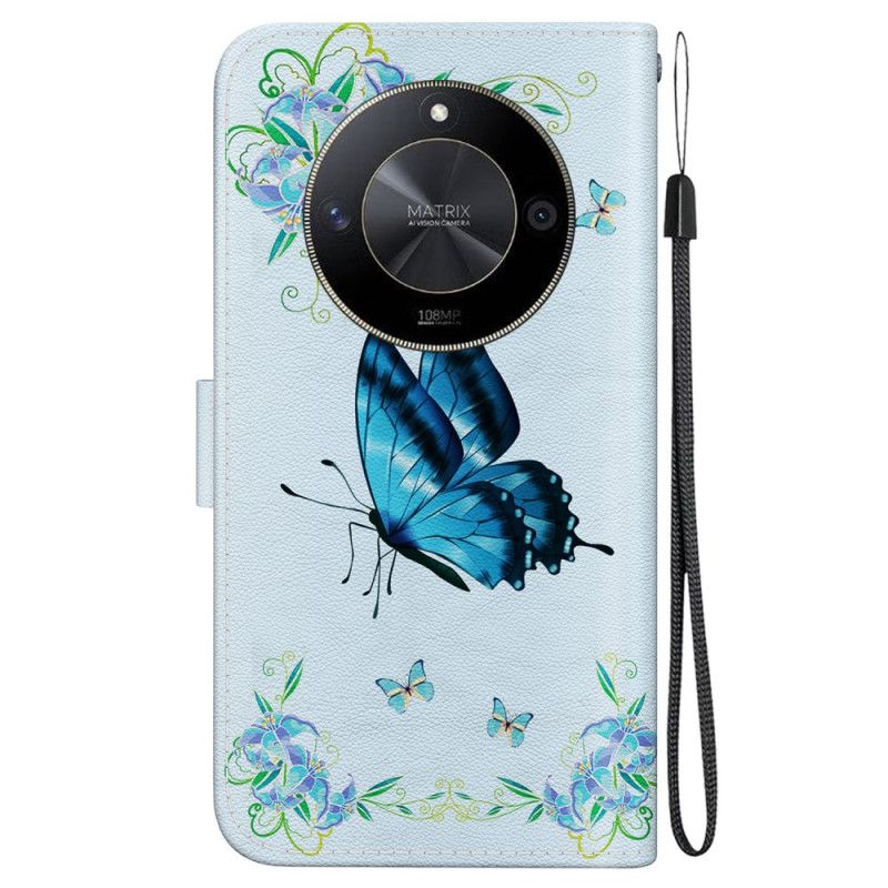 Folio-hoesje Honor X9b / Magic 6 Lite Telefoonhoesje Blauwe Vlinders En Bloemen