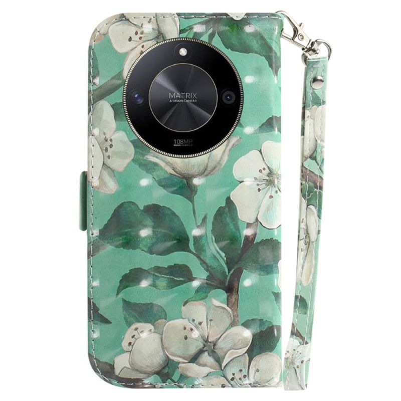 Folio-hoesje Honor X9b / Magic 6 Lite Witte Bloemen Met Riem