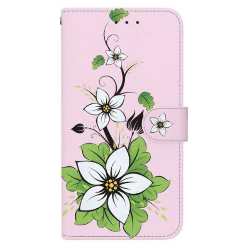 Leren Hoesje Honor X9b / Magic 6 Lite Bandje Lily-patroon Bescherming Hoesje