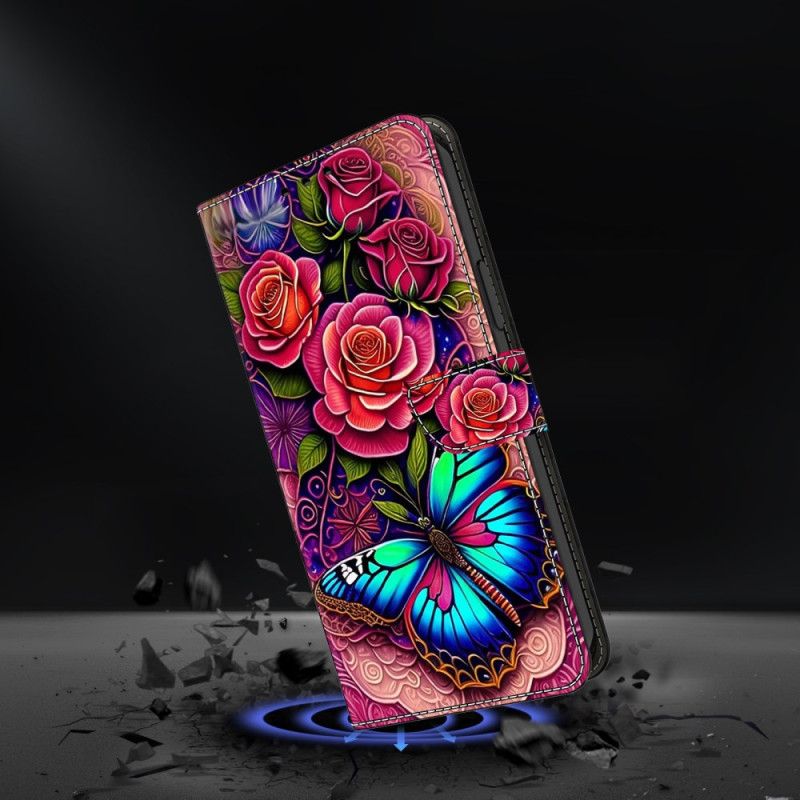 Leren Hoesje Honor X9b / Magic 6 Lite Flitsende Bloemen En Vlinders