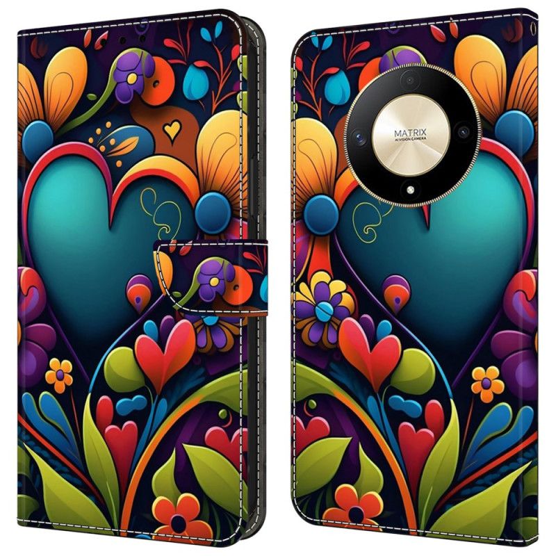 Leren Hoesje Honor X9b / Magic 6 Lite Geschilderde Bloemen Bescherming Hoesje