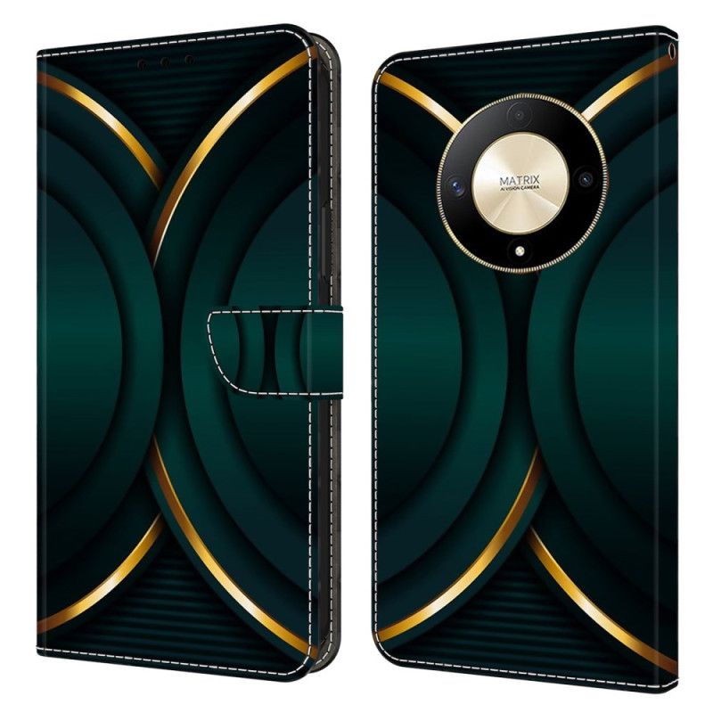 Leren Hoesje Honor X9b / Magic 6 Lite Gouden Omtrek Bescherming Hoesje