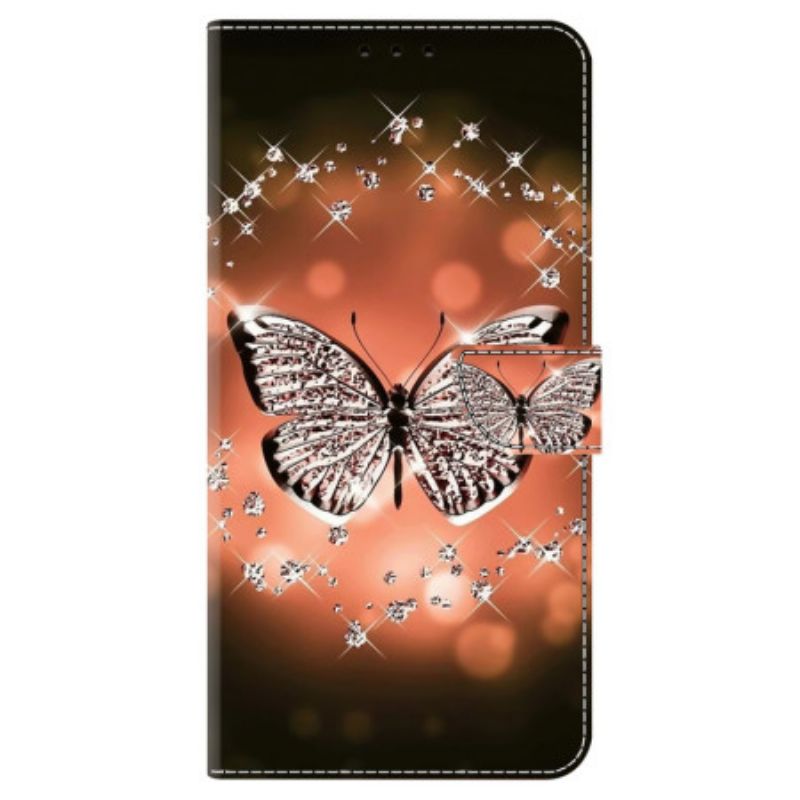 Leren Hoesje Honor X9b / Magic 6 Lite Kristallen Vlinder Bescherming Hoesje