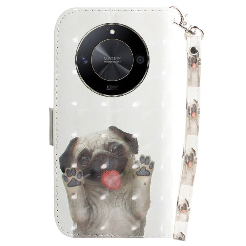 Leren Hoesje Honor X9b / Magic 6 Lite Mopshond Met Riem Bescherming Hoesje