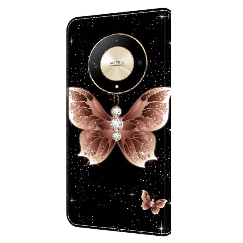 Leren Hoesje Honor X9b / Magic 6 Lite Roze Diamanten Vlinder Bescherming Hoesje