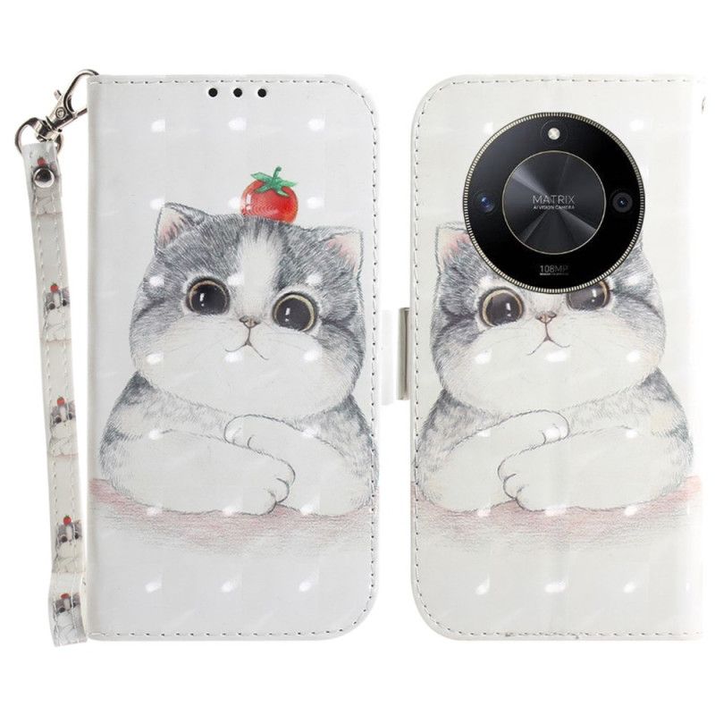 Leren Hoesje Honor X9b / Magic 6 Lite Schattige Kat Met Riem Bescherming Hoesje