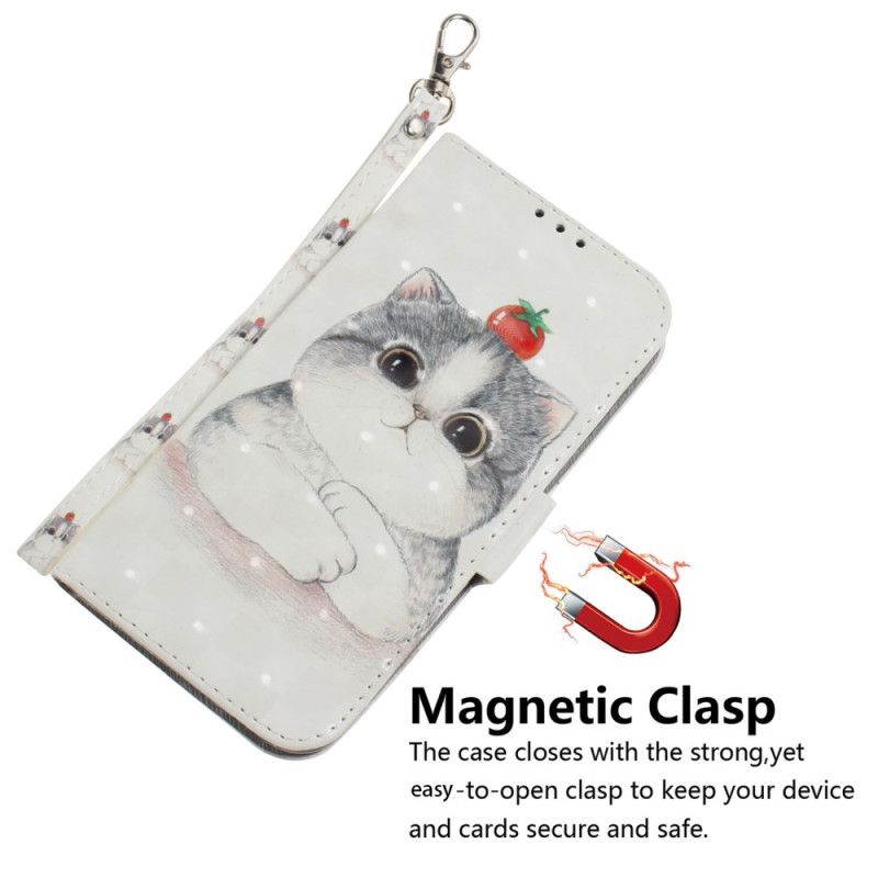 Leren Hoesje Honor X9b / Magic 6 Lite Schattige Kat Met Riem Bescherming Hoesje