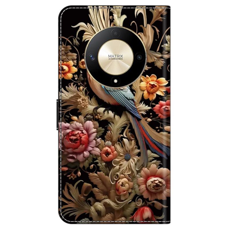 Leren Hoesje Honor X9b / Magic 6 Lite Vintage Bloem En Vogel Bescherming Hoesje