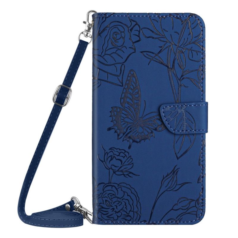 Leren Hoesje Honor X9b / Magic 6 Lite Vlinderprint Met Schouderband Bescherming Hoesje