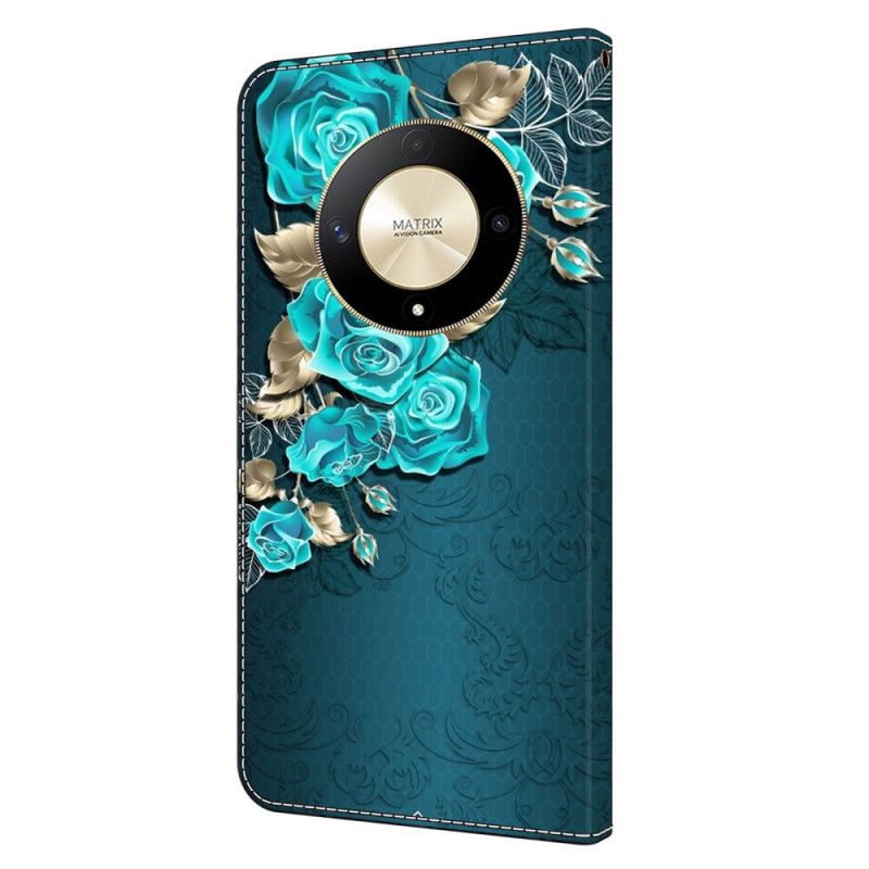 Leren Hoesje Voor Honor X9b / Magic 6 Lite Blauwe Rozen