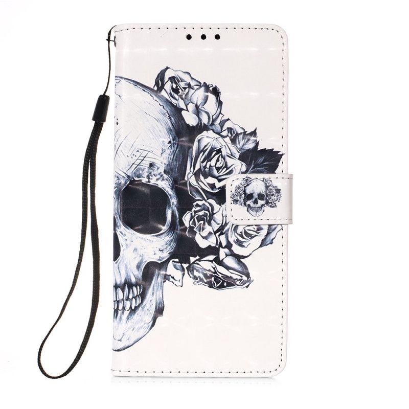 Cover Folio-hoesje Huawei P Smart 2020 Donkerblauw Wit Telefoonhoesje Gebloemde Schedel