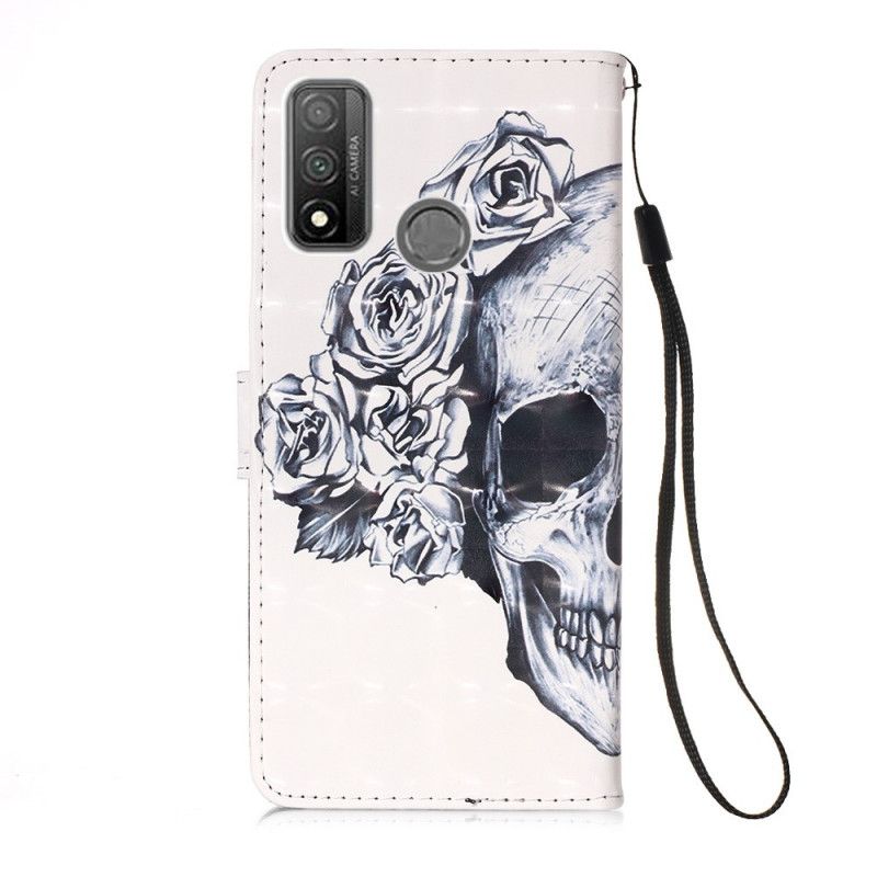 Cover Folio-hoesje Huawei P Smart 2020 Donkerblauw Wit Telefoonhoesje Gebloemde Schedel