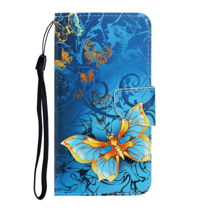 Cover Folio-hoesje Huawei P Smart 2020 Donkerblauw Zwart Telefoonhoesje Vlindervariaties Met String