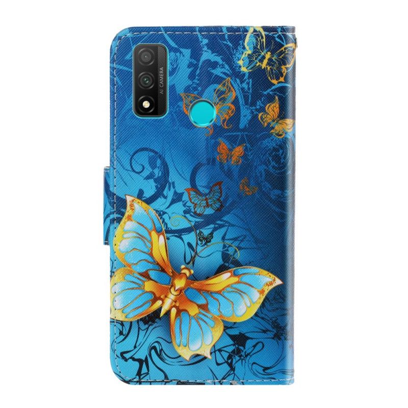 Cover Folio-hoesje Huawei P Smart 2020 Donkerblauw Zwart Telefoonhoesje Vlindervariaties Met String