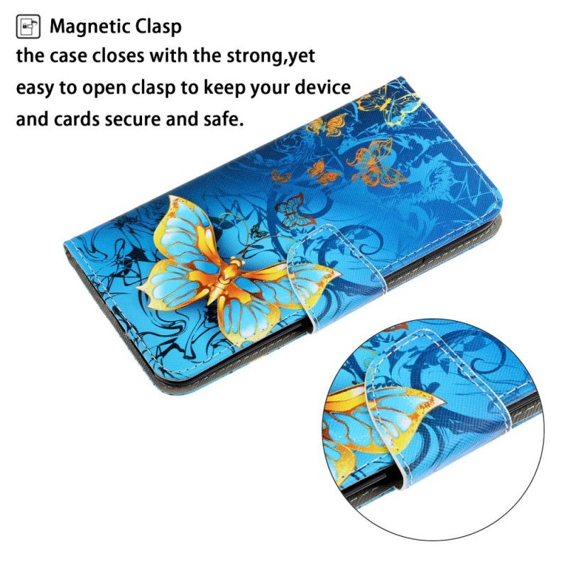 Cover Folio-hoesje Huawei P Smart 2020 Donkerblauw Zwart Telefoonhoesje Vlindervariaties Met String