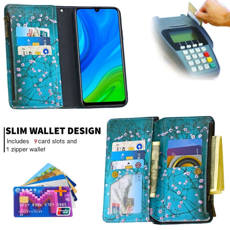 Cover Folio-hoesje Huawei P Smart 2020 Lichtblauw Wit Telefoonhoesje Boomzak Met Ritssluiting