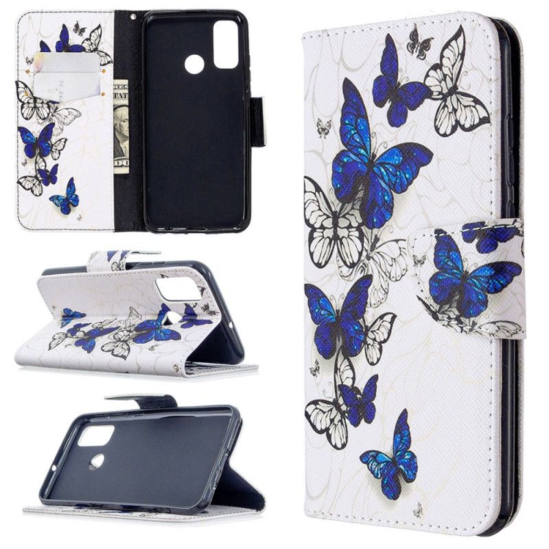 Cover Folio-hoesje Huawei P Smart 2020 Lichtblauw Wit Telefoonhoesje Koningen Vlinders