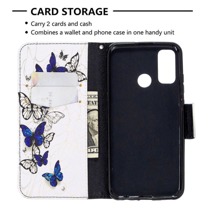 Cover Folio-hoesje Huawei P Smart 2020 Lichtblauw Wit Telefoonhoesje Koningen Vlinders