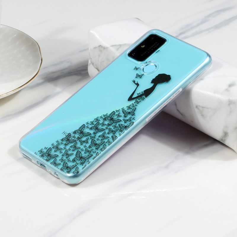 Cover Hoesje Huawei P Smart 2020 Telefoonhoesje Transparante Jurk Met Vlinders