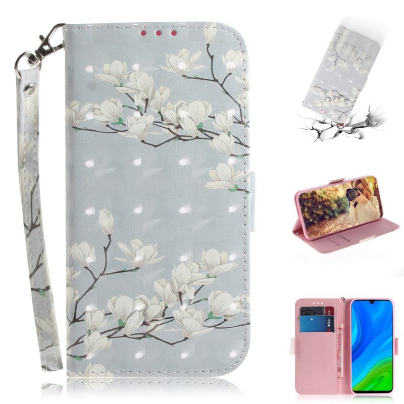 Flip Case Leren Huawei P Smart 2020 Bloeiende Boom Met String