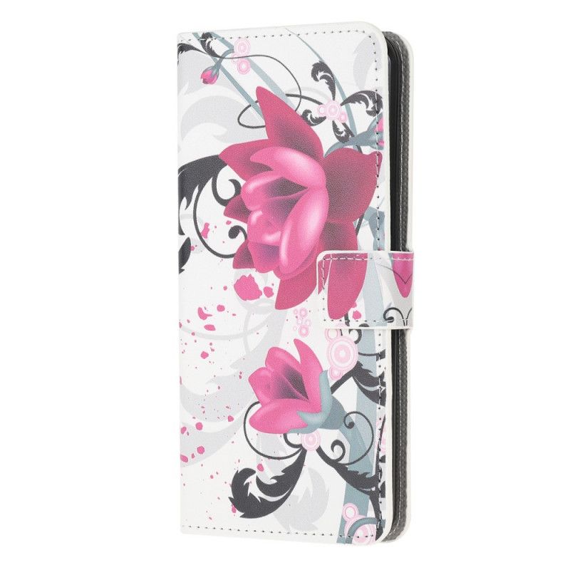 Flip Case Leren Huawei P Smart 2020 Paars Roze Tropische Bloemen