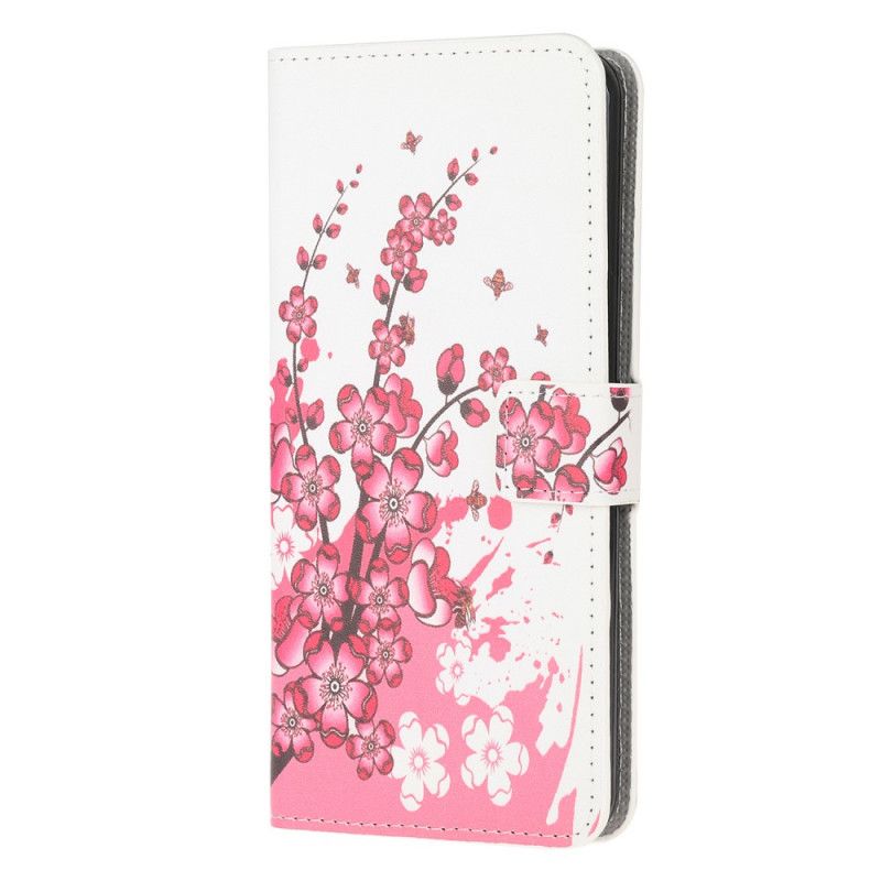 Flip Case Leren Huawei P Smart 2020 Paars Roze Tropische Bloemen